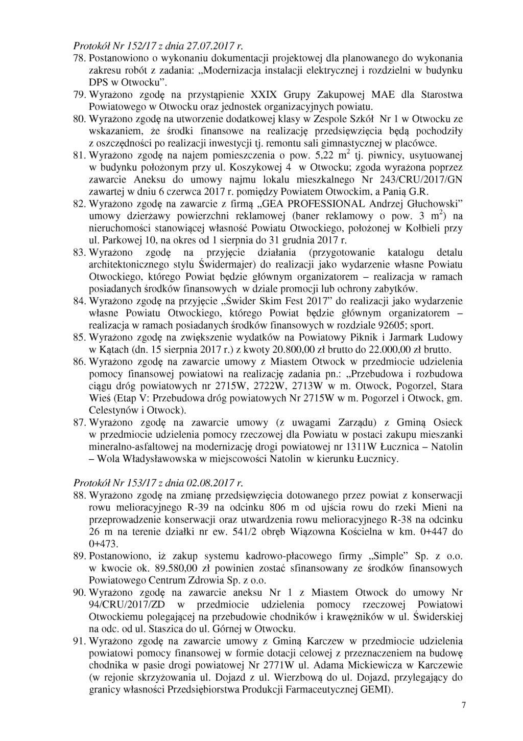 Protokół Nr 152/17 z dnia 27.07.2017 r. 78.