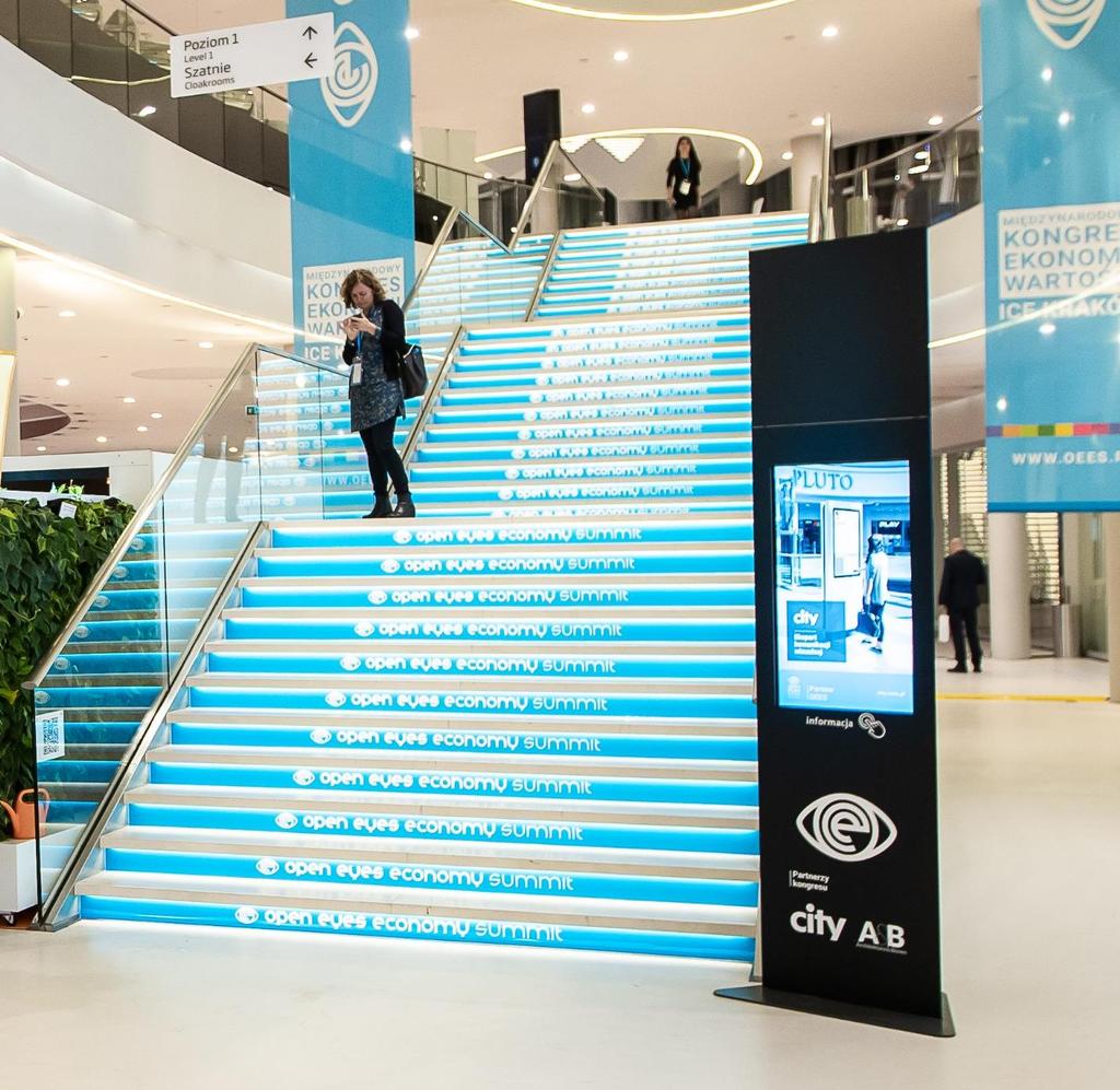 OPEN EYES ECONOMY SUMMIT ICE Congress Center Kraków ZDJĘCIE / MAPA branding kiosków multimedialnych zgodnie z identyfikacją wydarzenia opracowanie