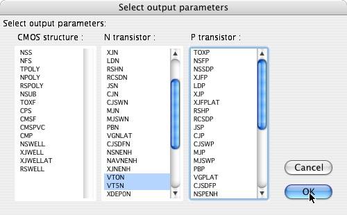4. Wybra parametry, kt re majˆ by zapisane do pliku wynikowego: napi«cia progowe dla zerowej i r ýnej od zera polaryzacji pod oýa (menu ãprocessò poz. ãselect Output ParamsÒ) Ð patrz niýej: 5.