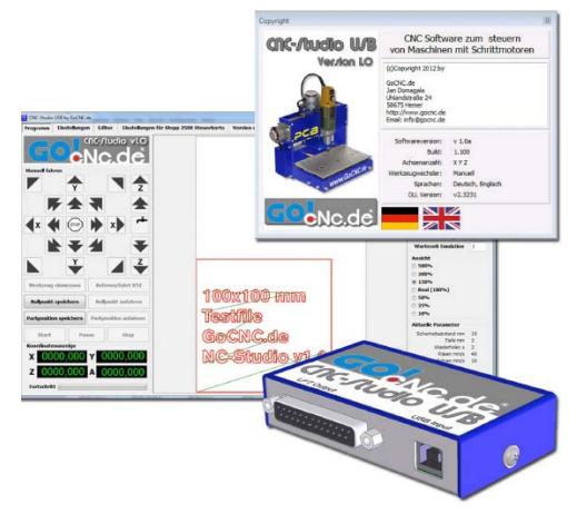 Řízení CNC frézky Next3D CNC router je dodáván s GoCNC Studio USB Box CNC Studio USB Box je rozhraní mezi počítačem a frézou propojení: pomocí paralelního portu a USB kabelu vlastní procesor, vlastní