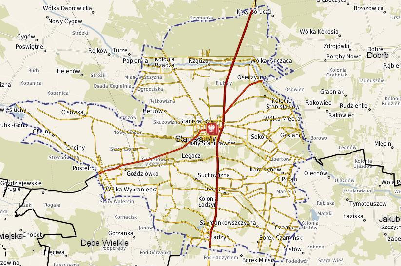 3.2.3. Sfera funkcjonalno-przestrzenna Stanisławów to gmina wiejska położona w województwie mazowieckim, w powiecie mińskim, granicząca bezpośrednio z gminami: Dobre, Jakubów, Mińsk Mazowiecki, Dębe