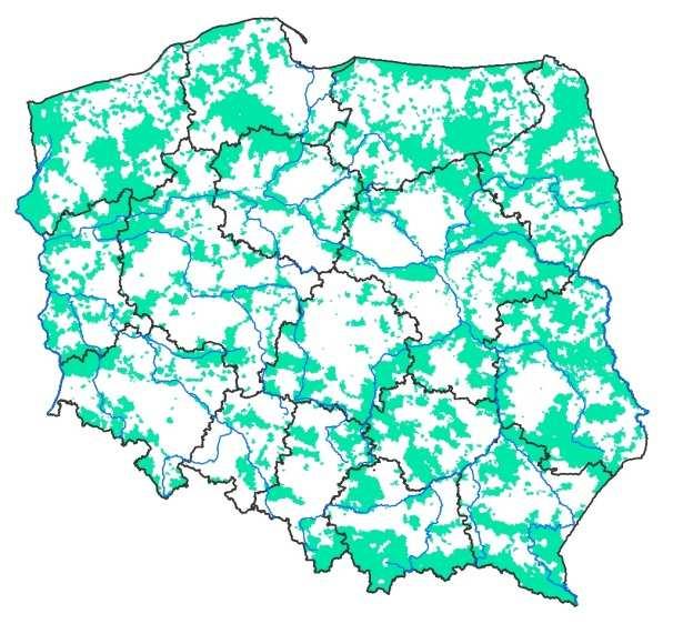 Charakterystyka obszarów o szczególnie dużej cenności przyrodniczej w Polsce Mapa 4.