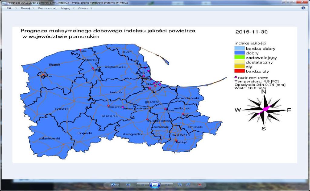 Rys.11. Prognoza indeksu jakości powietrza w województwie pomorskim w dniu 30.