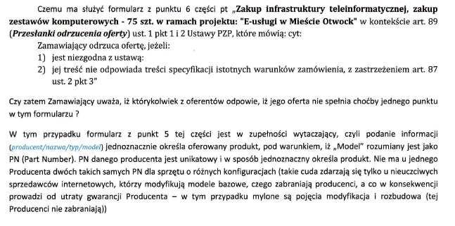 3. Oświata Miejska w Otwocku, ul. Johna Lennona 4, 05-400 Otwock Pytanie 3. Czy monitory mają być tego samego producenta co zestawy komputerowe?