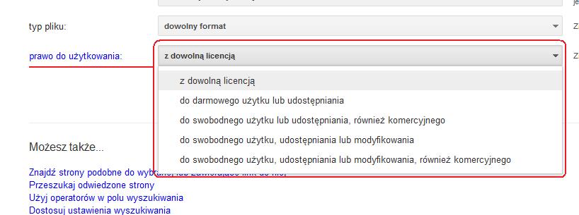 Utwory dostępne na licencjach CC jak szukać Wyszukiwarka Google szukanie