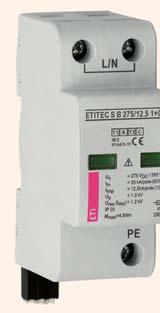 Dane techniczne S B 275/12,5 Najwyższe napięcie trwałej pracy AC/DC U c 275/350V Kategoria ochrony IEC/EN/VDE 1+2 (B+C) Miejsce zainstalowania Rozdzielnica główna budynku Tryb ochrony L/N - PE, L -