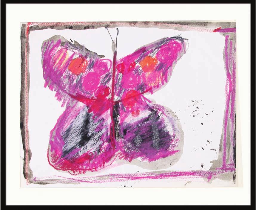 8. Barbara Jonscher (1926 1986) Różowy motyl technika mieszana/papier 29,5 x 38 cm na odwrociu