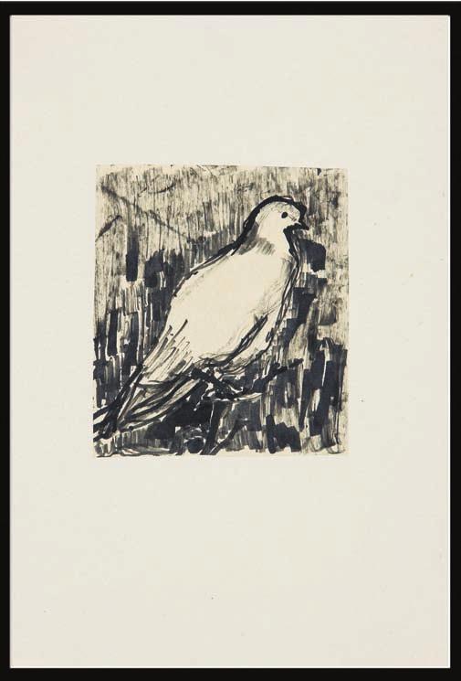 14. Barbara Jonscher (1926 1986) Gołębie I tusz/papier 10,5 x 9,3 cm opisany na odwrociu: