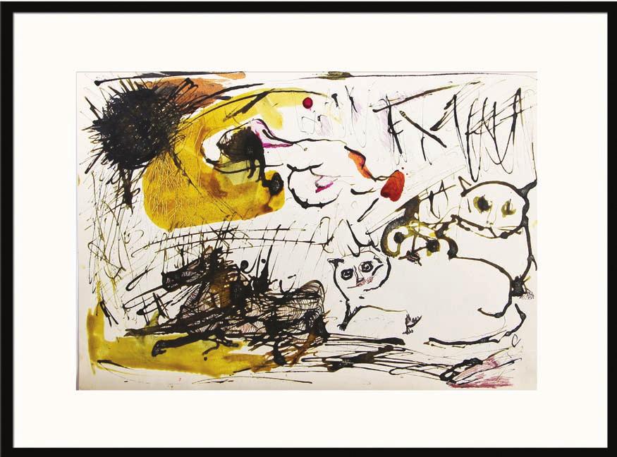 15. Barbara Jonscher (1926 1986) Kompozycja z kotami i koniem w galopie tusz/karton 23 x 32