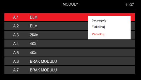 Po wybraniu pozycji Szczegóły w menu kontekstowym pojawi się okno z opisem modułu zawierającym typ modułu, lokalizację, strefę oraz unikalny numer UID modułu.