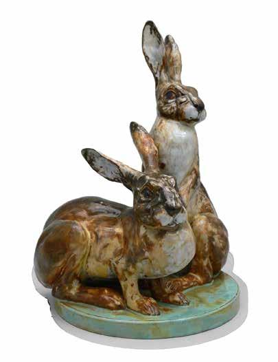 31 Grupa figuralna szaraków w Kadynach, przed 1933 r., proj. Arthur Steiner glina, barwne szkliwa zaciekowe; sygn. na podstawie A.