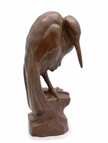 70 Figura czapli w Kadynach, l. 30. XX w., proj. Else Fürst glina, miejscami szkliwiona; sygn.