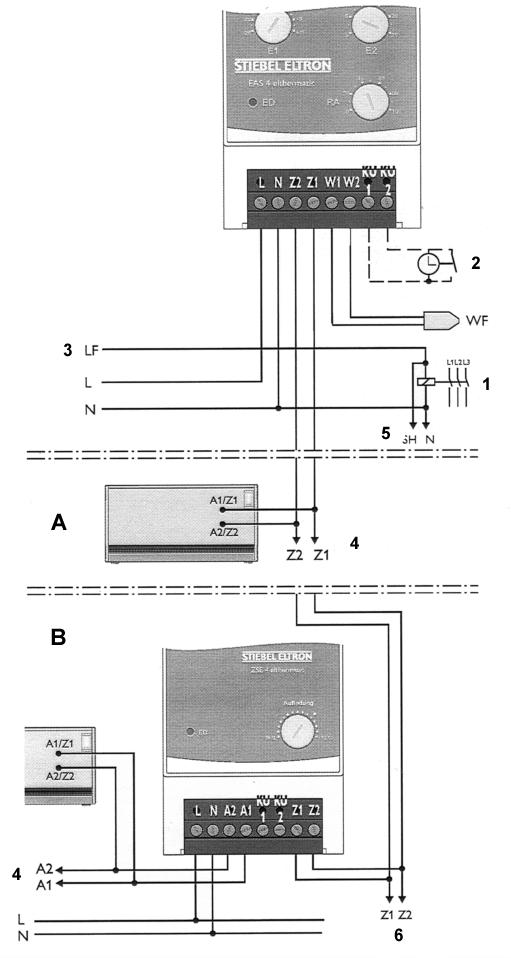 Schemat pod³¹czeñ elektrycznych Usytuowanie czujnika pogodowego Mur Izolacja cieplna Czujnik pogodowy Ø 11,5 mm (otwór Ø 12 mm) Beton A. System pojedynczy, bez grupowego urz¹dzenia sterowniczego B.