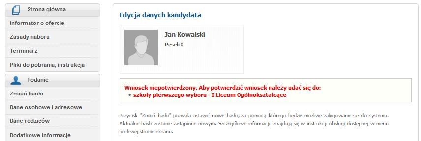 Status wniosku Kandydat po zalogowaniu ma możliwość sprawdzenia statusu wniosku pod adresem: krakow.e-omikron.pl. Loguje się do systemu, poprzez wprowadzenie numeru PESEL, hasła i kliknięciu Zaloguj.