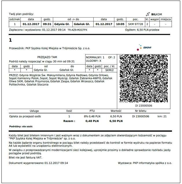 Załącznik nr 2 Wzór nr 15c do 5 RPO SKM Bilet