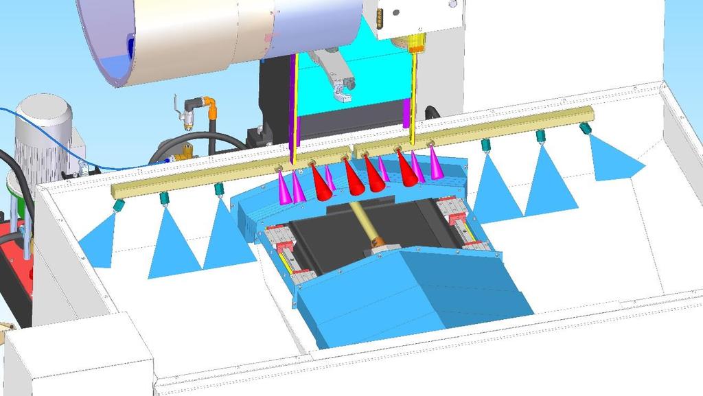 Opłukiwanie strefy roboczej Wymiary główne Maksymalne średnice wiercenia (silnik 10 kw) Wrzeciono Dokładność Posuwy Podstawowe parametry techniczne MCV 800 QUICK Wymiary płaszczyzny mocującej stołu