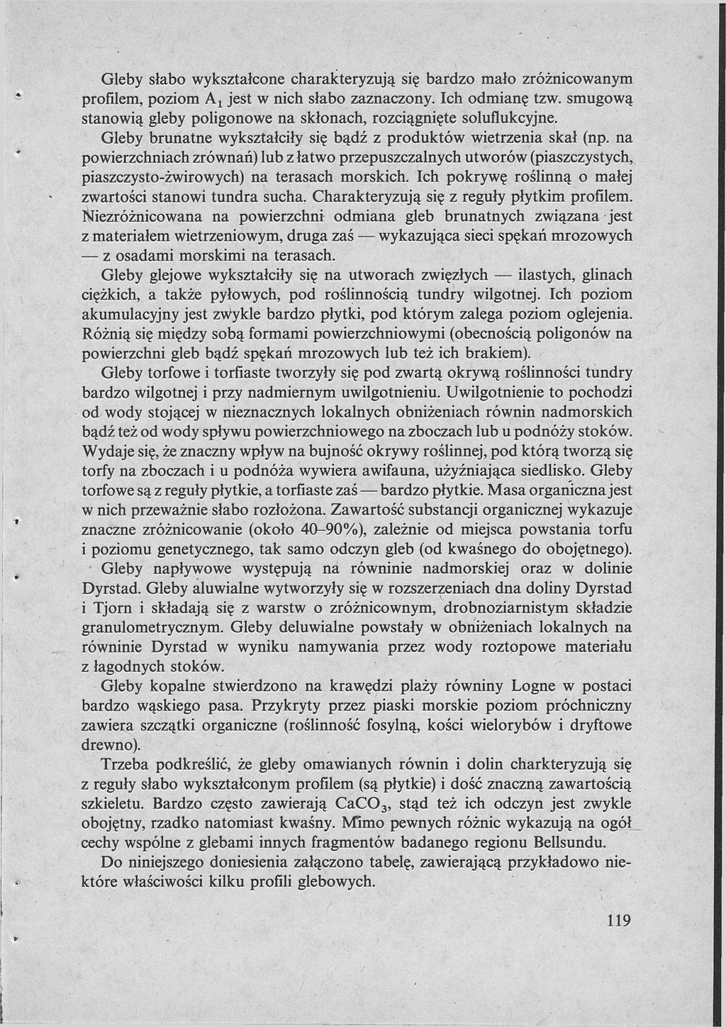 Gleby słabo wykształcone charakteryzują się bardzo mało zróżnicowanym profilem, poziom j jest w nich słabo zaznaczony. Ich odmianę tzw.