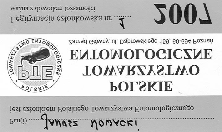 85-LECIE POLSKIEGO TOWARZYSTWA ENTOMOLOGICZNEGO 23 Fot. 10. Współczesna legitymacja PTEnt.