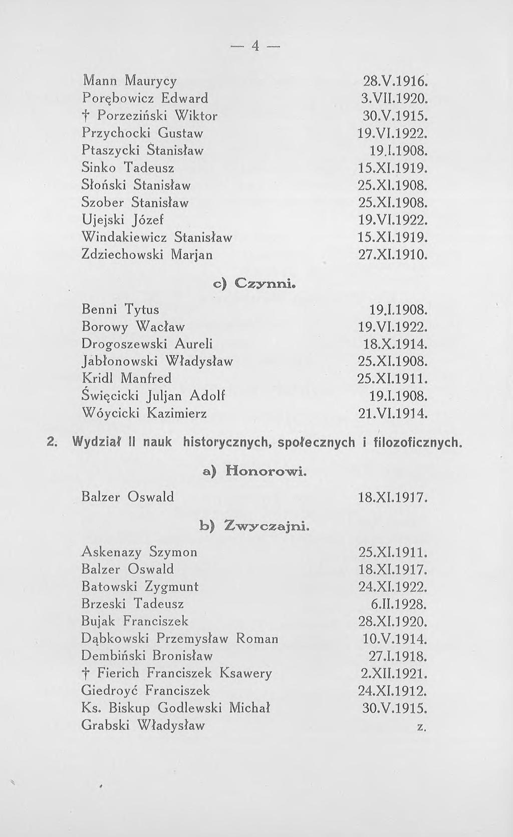 _ 4 Mann Maurycy 28.V.1916. Porębowicz Edward 3.VII.1920. f Porzeziński Wiktor 30.V.1915. Przychocki Gustaw 19.VI.1922. Ptaszycki Stanisław 19.1.1908. Sinko Tadeusz 15.XI.1919. Słoński Stanisław 25.