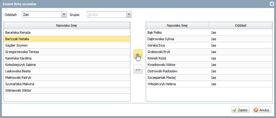 powinni uczestniczyć w lekcji Lista uczniów, którzy powinni uczestniczyć w lekcji, ustalana jest automatycznie na podstawie grupy