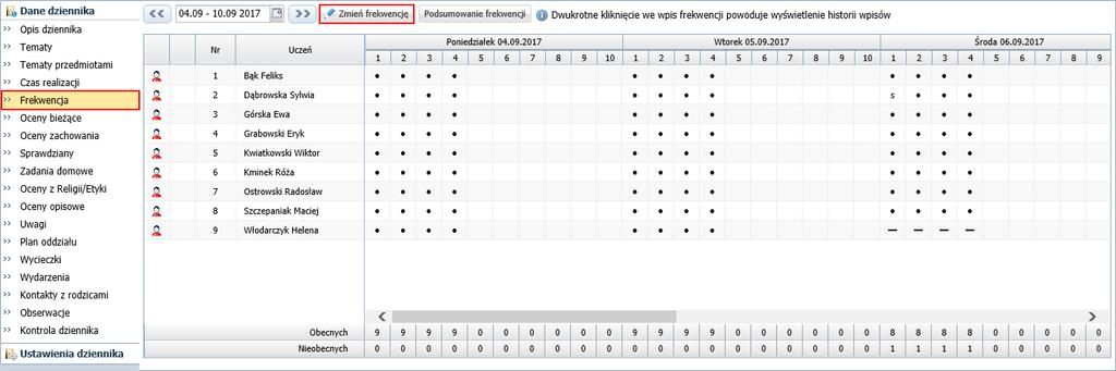 UONET+. Dokumentowanie lekcji i prowadzenie dzienników w klasach 1-3 szkoły podstawowej 26/43 Zobacz poradę: Modyfikowanie i wprowadzanie frekwencji uczniów w dzienniku oddziału 7.