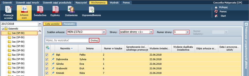 Kliknij przycisk Drukuj. Po kliknięciu przycisku Drukuj generowany jest dokument PDF.