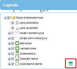 - Legenda mapy Po prawej stronie przy warstwie wydzielenia leśne znajduje się przycisk do uruchamiania