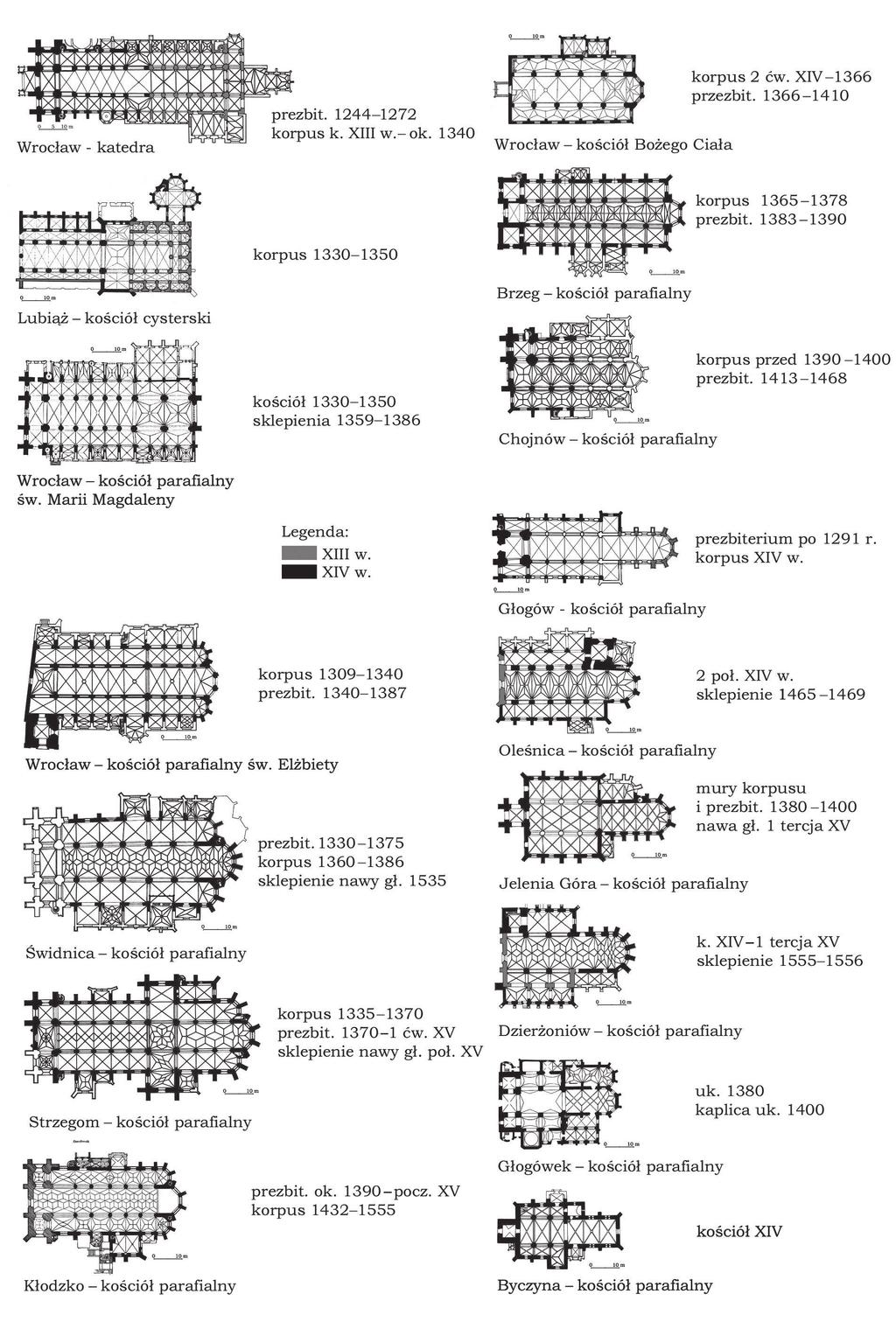 25. Rzuty bazylik z XIV w., na podstawie Architektura gotycka w Polsce, red. T. Mroczko, M. Arszy ski, Katalog zabytków, red. A. W odarek, Warszawa 1995 oraz opracowa E. u ynieckiej, T.