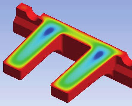The distribution of temperature in the cross-section of the casting of Bearing LOa1 for the selected time step when the casting was heated according to the first cycle to 95 C is presented in Figure