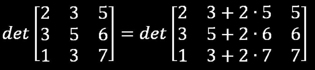 Wyznacznik macierzy Wyznacznik macierzy w której w jedną kolumnę lub wiersz opisze się jako sumę liczb można policzyć jako sumę wyznaczników dwóch macierzy w której wskazany wiersz lub kolumna są