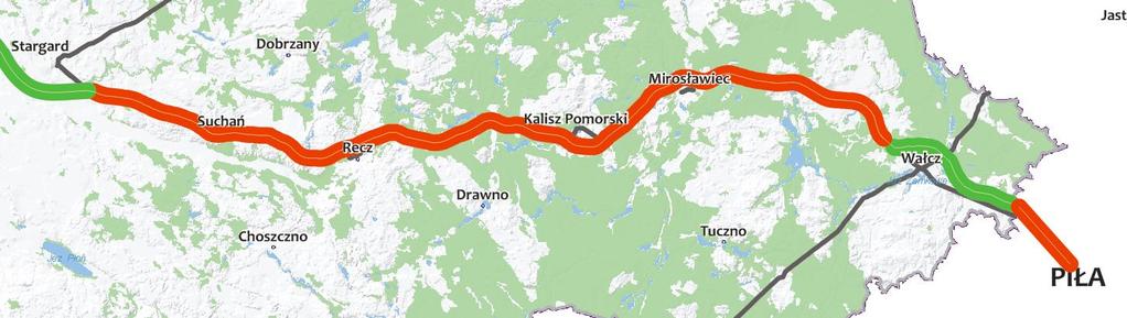 S10 Stargard - Piła Długość: ok. 108 km, wartość inwestycji: 2,85 mld złotych Zadanie znajduje się w PBDK 2014-2023 wśród zadań poza limitem finansowym.