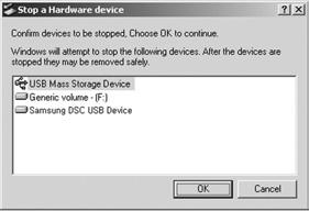 Kliknij dwukrotnie ikonę [Unplug or Eject Hardware] sprzętu na pasku zadań. 5. Otwarte zostanie okno [Safe to Remove Hardware]. Kliknij przycisk []. 6.