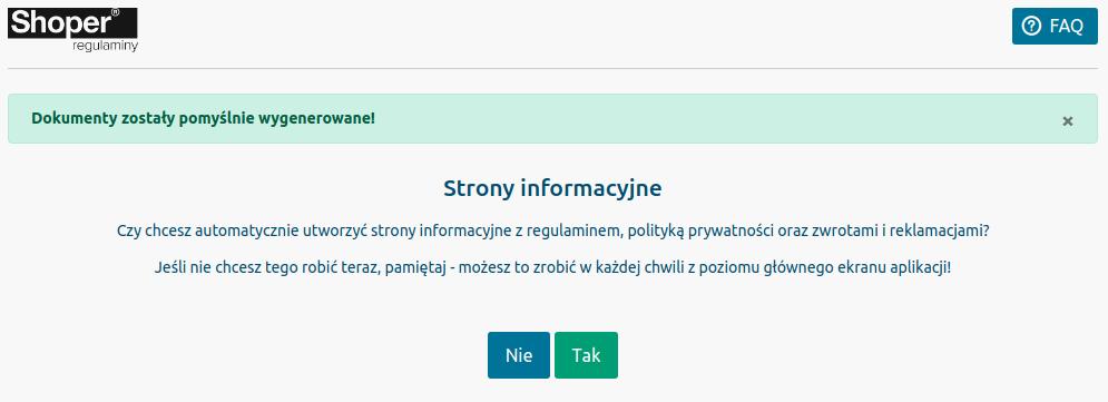 Strony informacyjne Aplikacja jest w stanie samodzielnie utworzyć strony informacyjne w Twoim sklepie zawierające wygenerowane dokumenty.