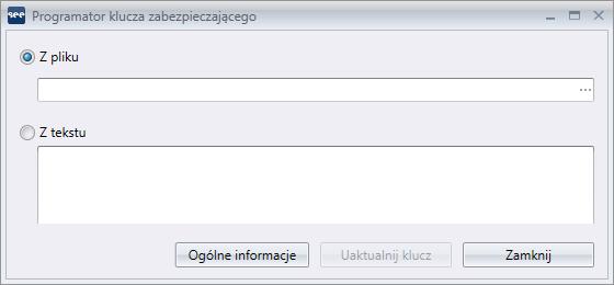 Rys. E.1 Programator klucza zabezpieczającego Po uruchomieniu programatora, należy włożyć klucz sprzętowy do portu USB komputera.