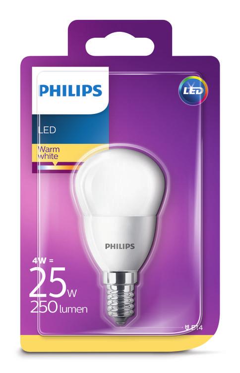 PHILIPS LED Kulka 4 W (25 W) E14 Ciepła biel Bez możliwości przyciemniania Światło komfortowe dla Twoich oczu Słaba jakość oświetlenia może prowadzić do zmęczenia oczu.