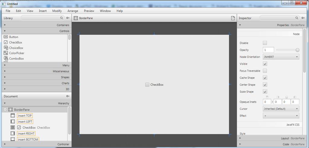 Edytor WYSIWYG do FXML - Scene Builder < BorderPane maxheight ="-Infinity "> <center > < CheckBox