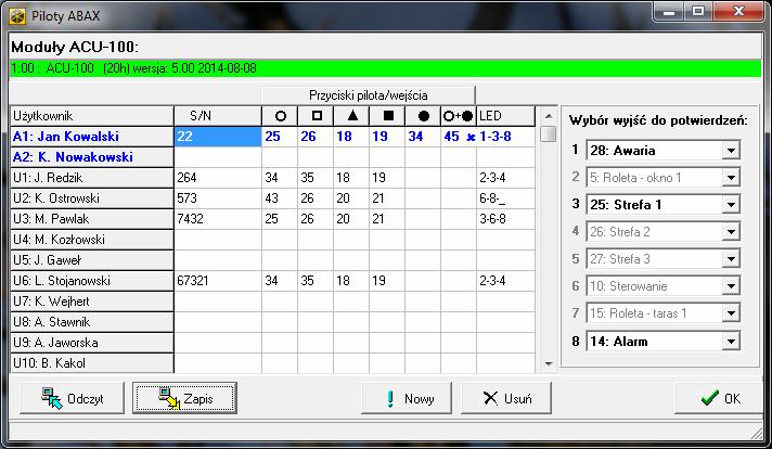 22 ACU-120 SATEL Rys. 4. Program DLOADX: zarządzanie pilotami w przypadku kontrolera podłączonego do centrali INTEGRA / INTEGRA Plus. 9.1.1 Dodanie pilota APT-100 przy pomocy programu DLOADX Ręczne wpisanie numeru seryjnego 1.