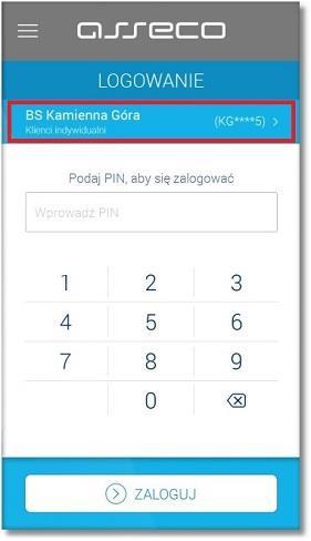 2.1. WYBÓR SYSTEMU BANKOWOŚCI INTERNETOWEJ W przypadku, gdy Klient posiada sparowaną aplikację z więcej niż jednym systemem bankowości internetowej, wówczas na ekranie logowania aplikacji Asseco MAA