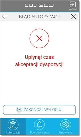 W przypadku, gdy użytkownik nie podpisał dyspozycji w określonym czasie po wskazaniu dyspozycji w