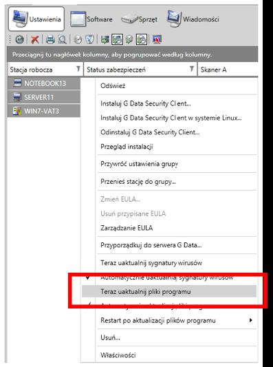 aktualizacji plików programu w G DATA Administrator a następnie wdrożenie aktualizacji w grupach lub