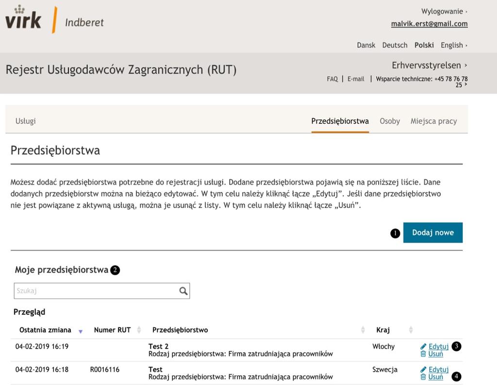Po modyfikacji danych usługi użytkownik nie otrzymuje potwierdzenia zmian.