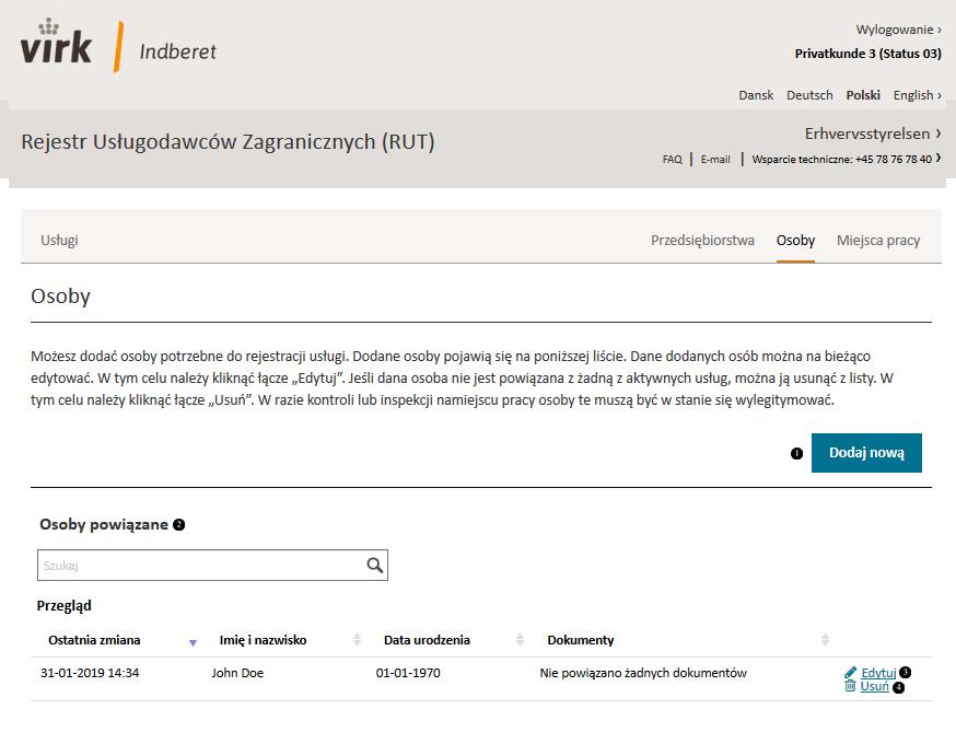 1. Kliknięcie przycisku Utwórz nowe przedsiębiorstwo powoduje przekierowanie użytkownika na stronę, na której można dodać nowe przedsiębiorstwo (sposób dodawania nowych przedsiębiorstw i wymagane