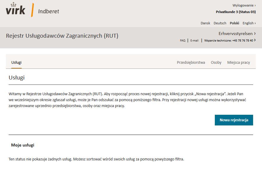 3.1 Tworzenie wersji roboczej Ilustracja 6 Użytkownik nie ma zarejestrowanych usług Jeśli nie jest możliwe jednoczesne podanie wszystkich wymaganych informacji o usłudze, można zapisać wprowadzone