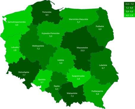 Przestrzenna struktura próby wg województw