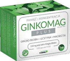 Ginkomag Plus Naturalny wybór na pamięć i koncentrację Ginkomag Plus zawiera standaryzowany ekstrakt z miłorzębu japońskiego, lecytynę sojową, magnez oraz witaminy z grupy B.