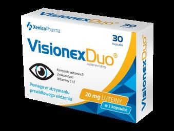 Visionex Duo Pomaga w utrzymaniu prawidłowego widzenia Głównymi składnikami preparatu Visionex Duo są: ekstrakt z kwiatów aksamitki wzniesionej (Tagetes erecta L.