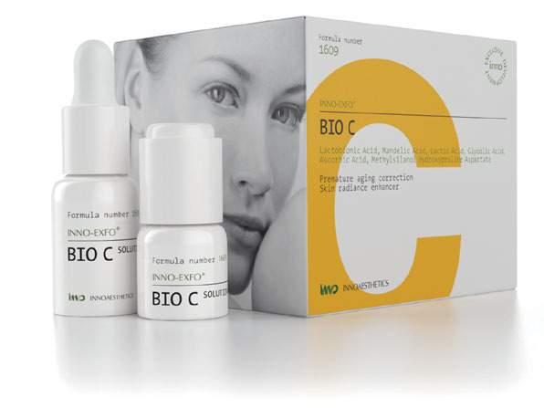 BIO C Bio C Skład: Roztwór 1- peeling Kwas laktobionowy 5% Kwas mlekowy 5% Kwas migdałowy 5% Kwas glikolowy 20% ph Roztwór 1= 3.0-4.0 Roztwór 2- maska Kwas L-ascorbinowy 5% Kwas hialuronowy 0.