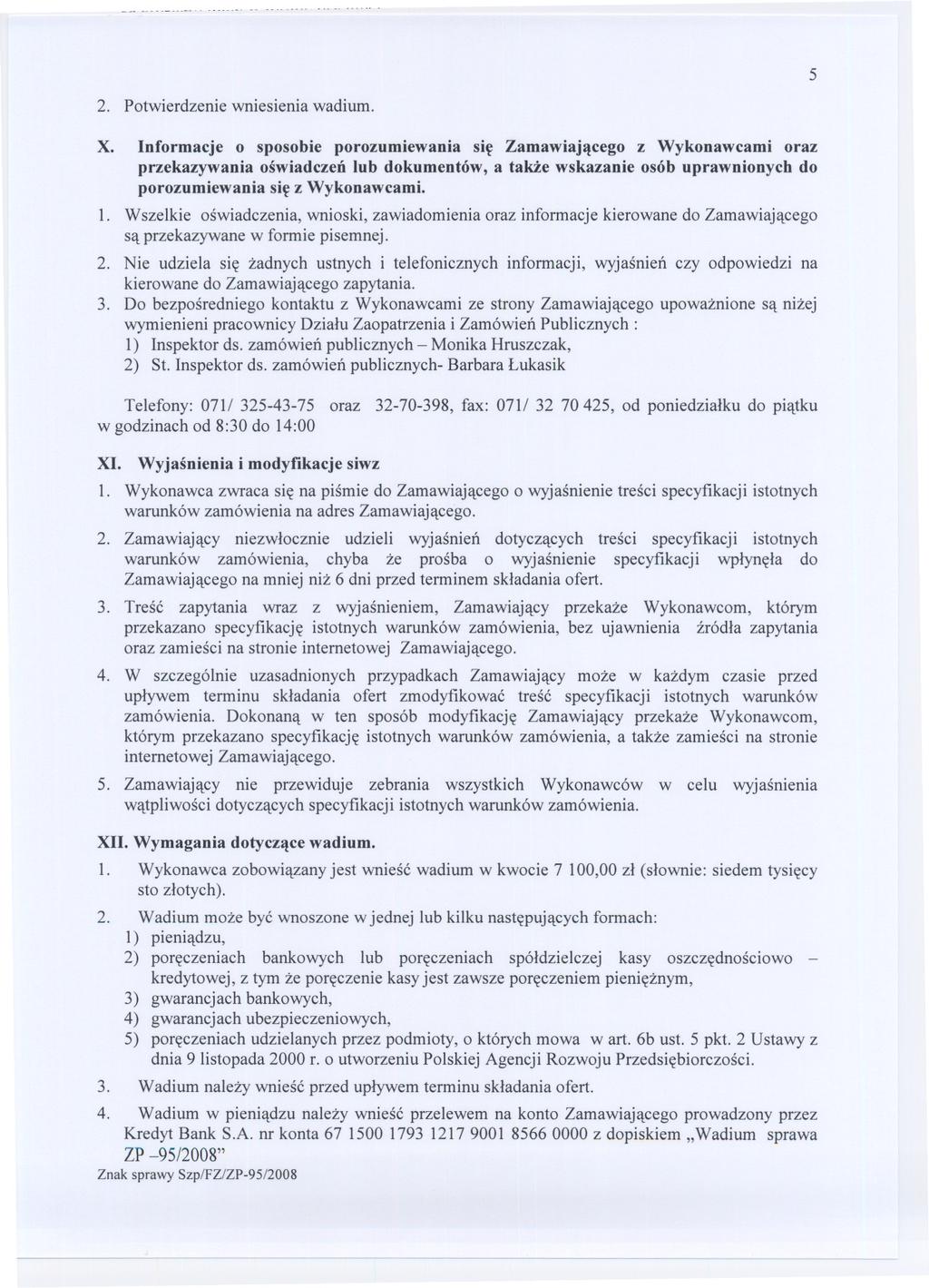 2. Potwierdzenie wniesienia wadium. 5 X.