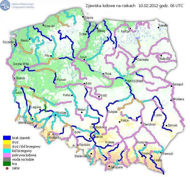Na większości rzek, na terenie województwa mazowieckiego odnotowano zjawiska lodowe: - na Wiśle : w Dęblinie i w Warszawie śryż i lód brzegowy, w Modlinie, Wyszogrodzie i w Kępie Polskiej pokrywa