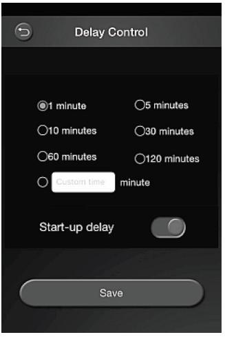 Opóźnienie Otwórz ustawienia opóźnienia czasowego. Po włączeniu urządzenia można ustawić, jak długo powinno ono być wyłączone.